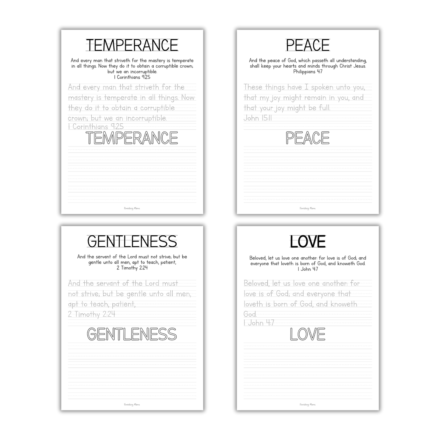 Fruit of the Spirit Scripture Copywork--Printed Letters