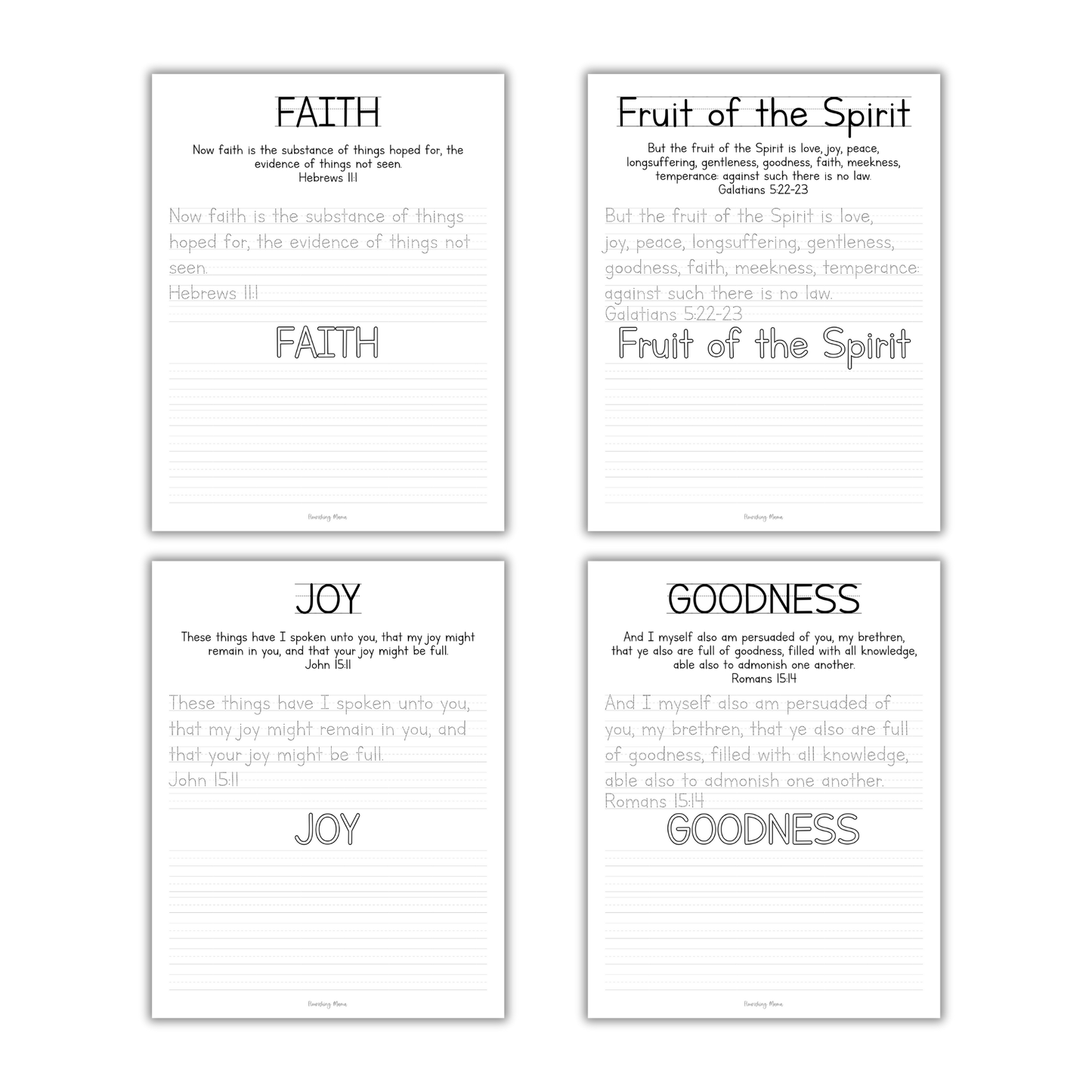 Fruit of the Spirit Scripture Copywork--Printed Letters