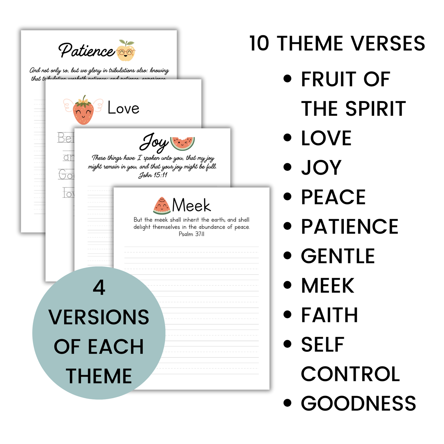 Fruit of the Spirit Bible Verse Copywork – All Ages Printable Pack